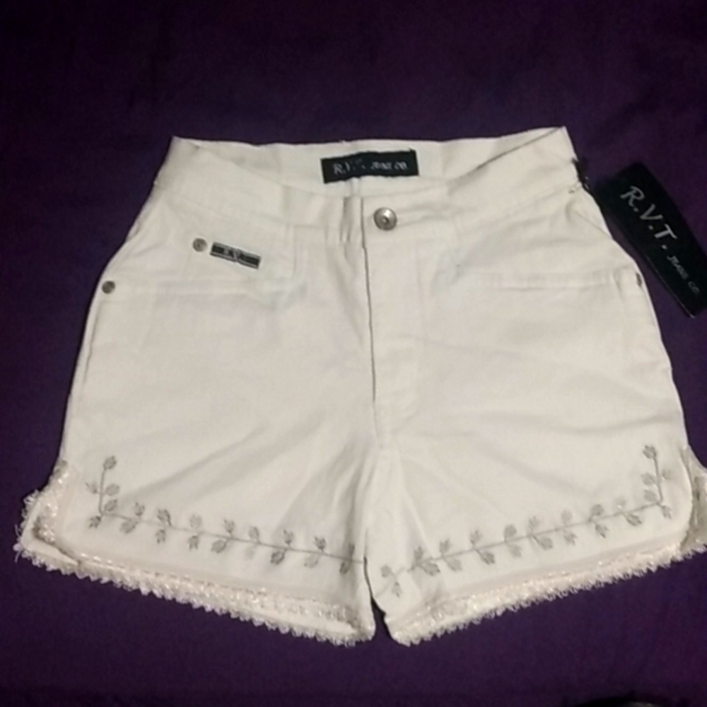 R.V.T. Jeans Co. White Embroidered Shorts